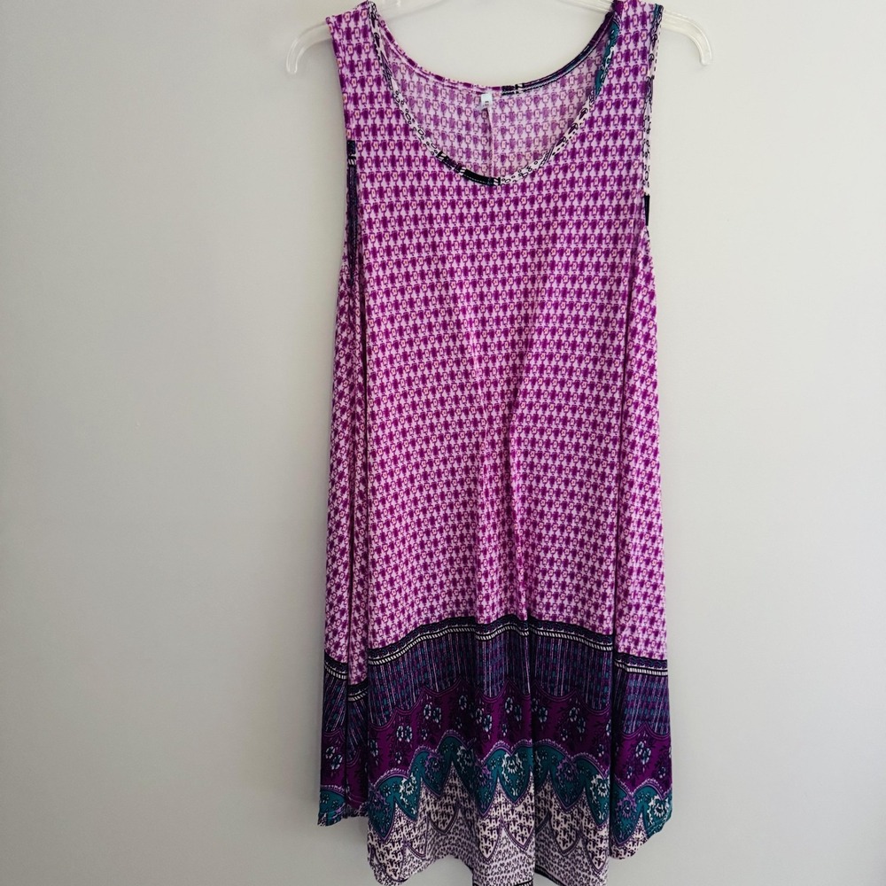 Pink Geometric Dress Womens One Size Sleeveless Tank Swing Length Boho